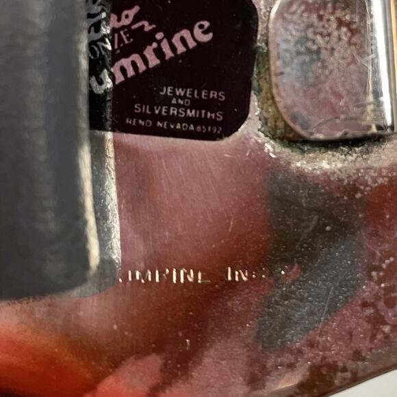 Crumrine Buckle and Leather Belt Vintage 80s Gold Gray Engraved Floral Western - Picture 8 of 9